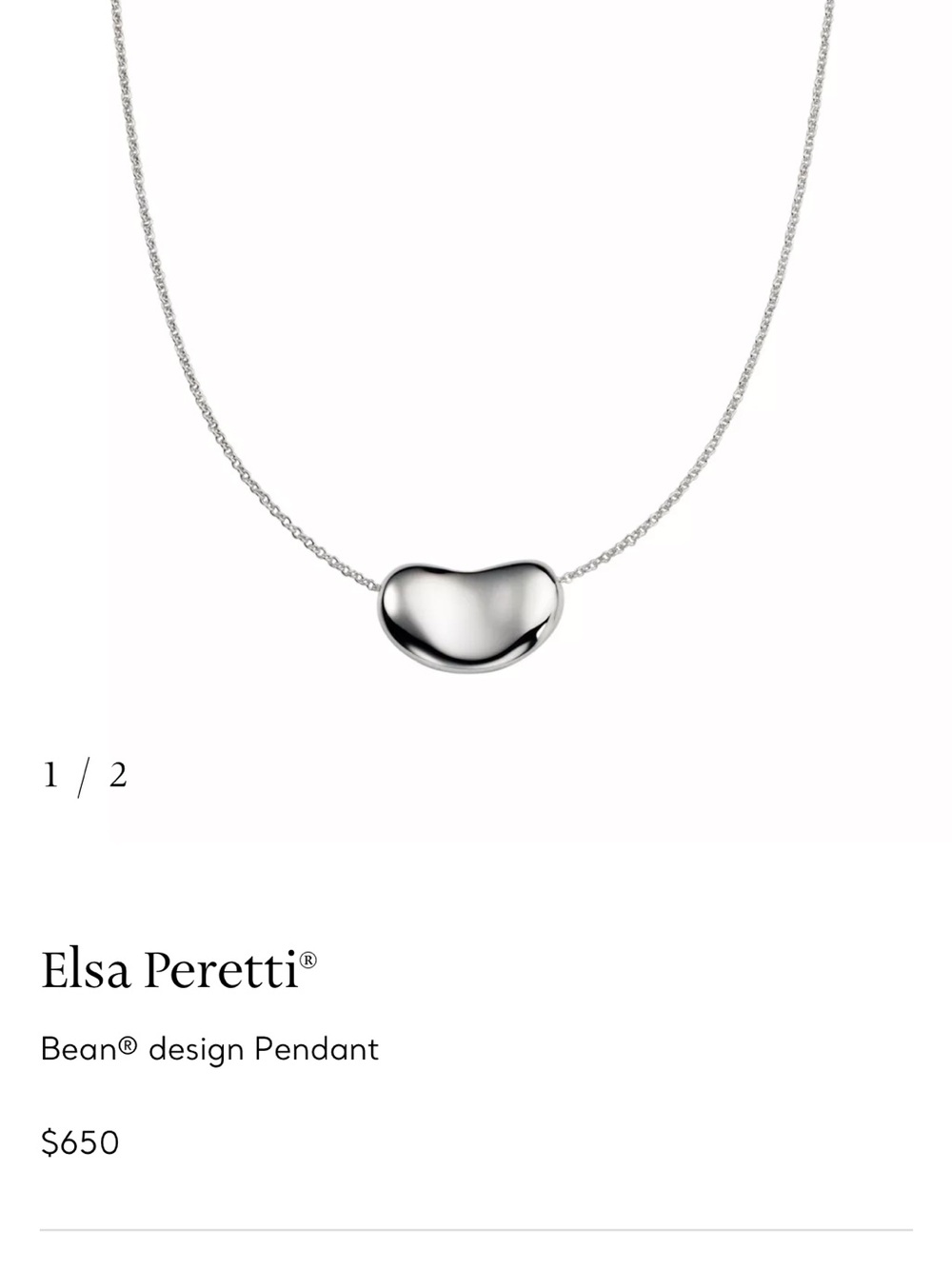 Tiffany & Co. Elsa Peretti Bean Pendant Necklace - Silver